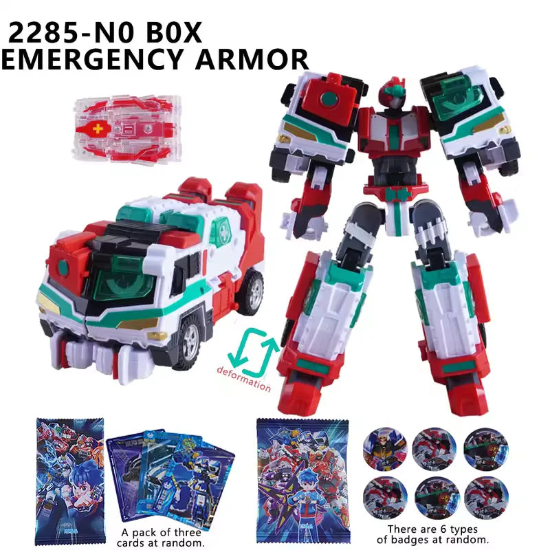 In Stock Transformation Toy Metal Cardbot Fire Engine HEAVY IRON Trailer Cargo Truck Transformation Robot Car Figure Boy Gifts