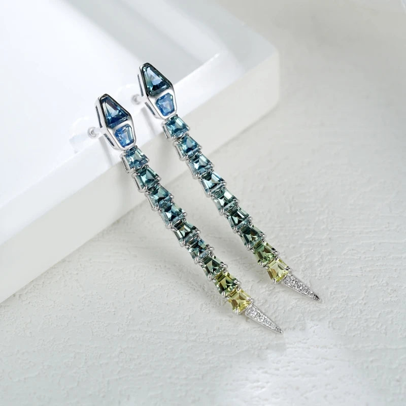 BELLUX Fine Customized Jewelry Collection 18k Gold Material Set with Natural Colored Gemstones Blue Green Snake Earrings