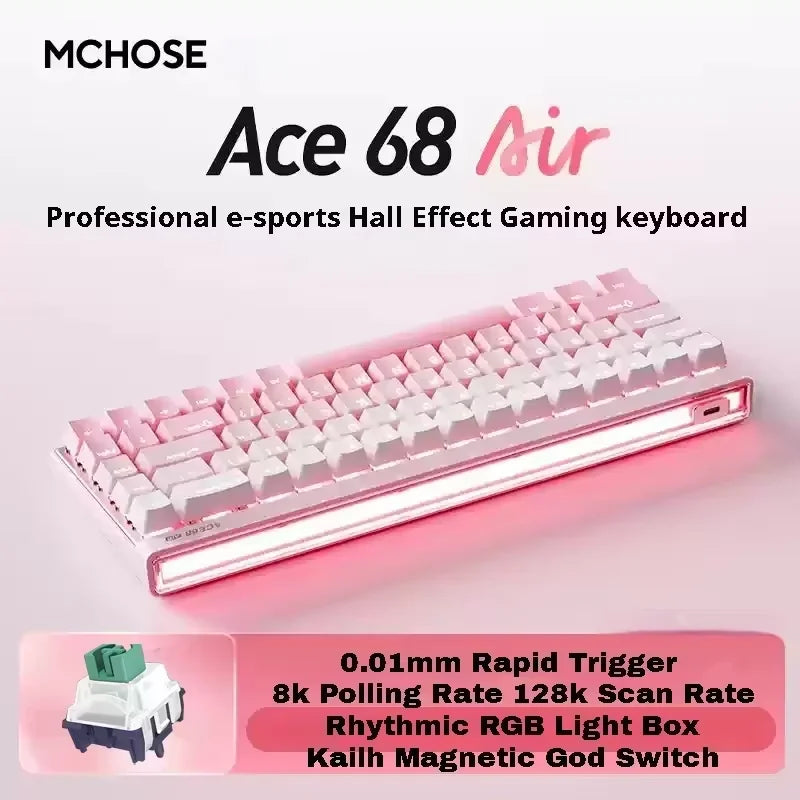 Mchose Ace68 Air Gaming Keyboard Hall Effect 0.005mm Rapid Trigger 8K Polling Rate Dynamic RGB Light Box Magnetic ACE68HE Air