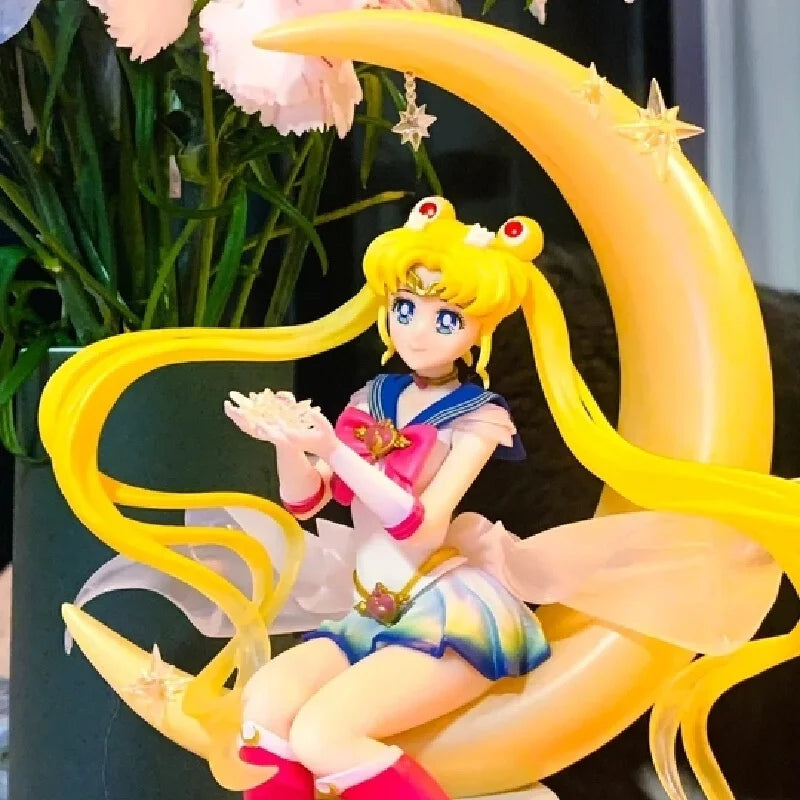 Original Bandai Sailor Moon Anime Action Figurine Kawaii Desktop Ornamental Model Usagi  Animation Periphery Exquisite Toy Gifts