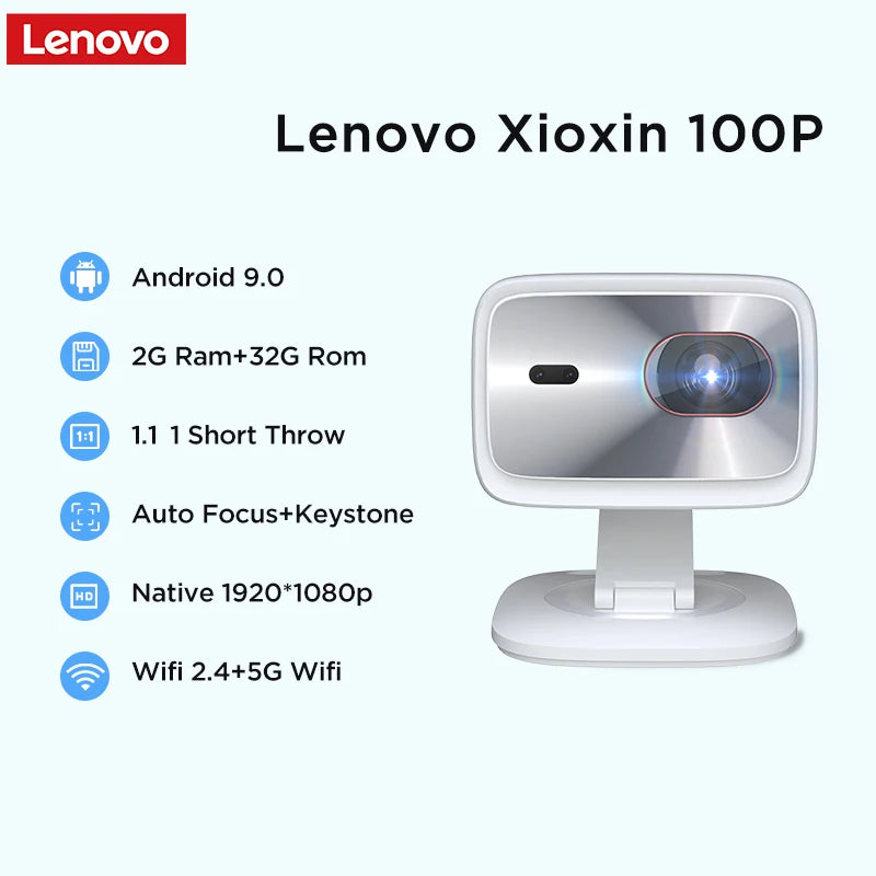 Lenovo 100P Projector 4K 1920*1080P Outdoor Full HD LED Video Movie Home Theater Portable Beam Projector PK hy300 Proyector