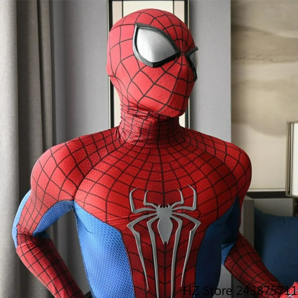 Half Screen Printed The Amazing Spider-man 2 Jumpsuit with Mask 1:1 Customized Handmade Spiderman Suit Halloween Cosplay Costume