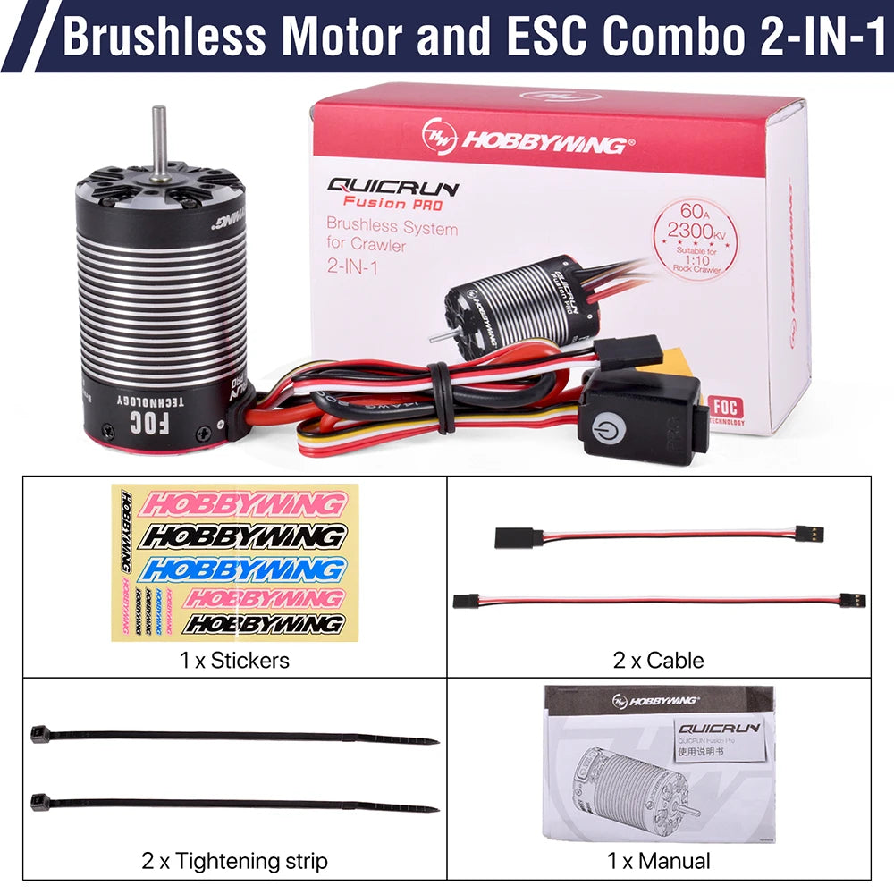 HobbyWing QuicRun Fusion Pro 540 2300KV Brushless Sensor Motor 2 in 1 Built 60A ESC Waterproof for 1/10 RC Climbing Crawler Car
