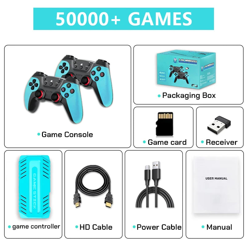 U36 Wireless Retro Game Stick HD S905 128G 50,000+ Games Support 40+ Classic Emulators For PS1/PSP with 2.4G Wireless Controller