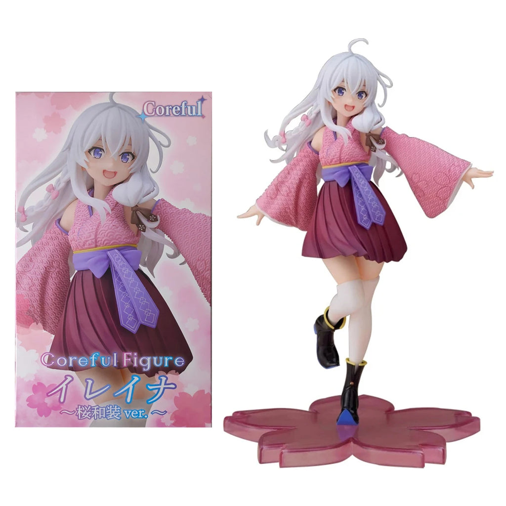 20CM Anime Wandering Witch: The Journey Elaina Figure PVC Cute Standing On One Foot Kimono Knee Socks Model Toys Ornaments Gifts
