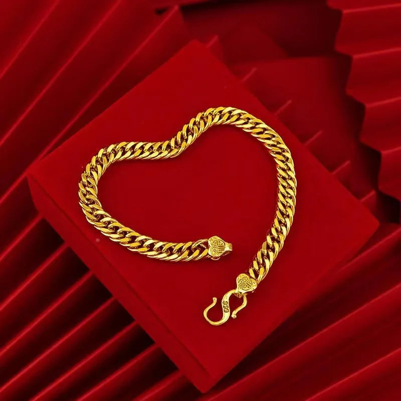 Luxury 24K 9999 Pure Gold real gold Men's and Women's Buckle Bracelet 6mm Boss Bracelet Necklace