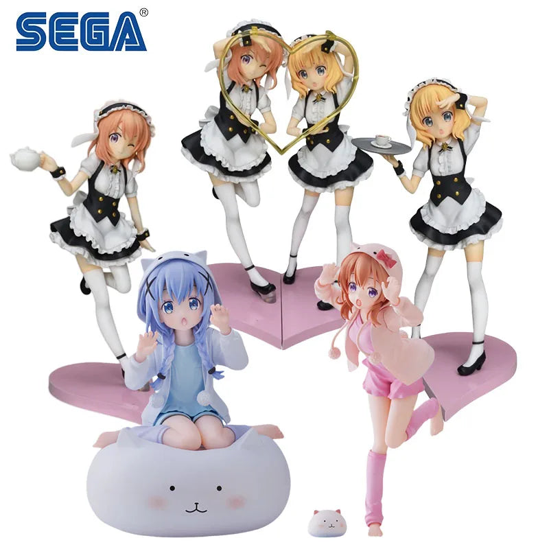 SEGA Genuine Is The Order A Rabbit? Anime Figure Kafuu Chino Kirima Syaro Hoto Kokoa Action Toys for Kids Gift Collectible Model