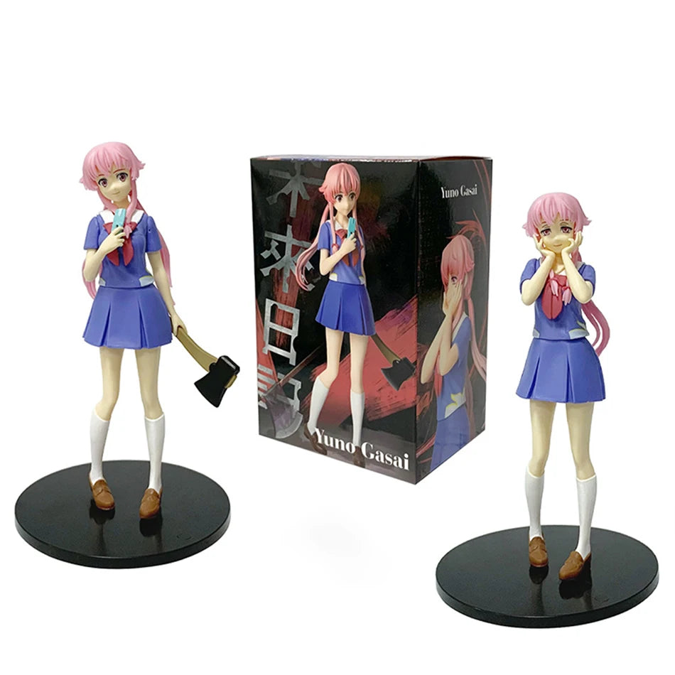 Hot 17cm Future Diary Mirai Nikki Gasai Yuno Anime Uniform Dress Standing Posture Action Figure Model Holiday Gifts Desktop Toy