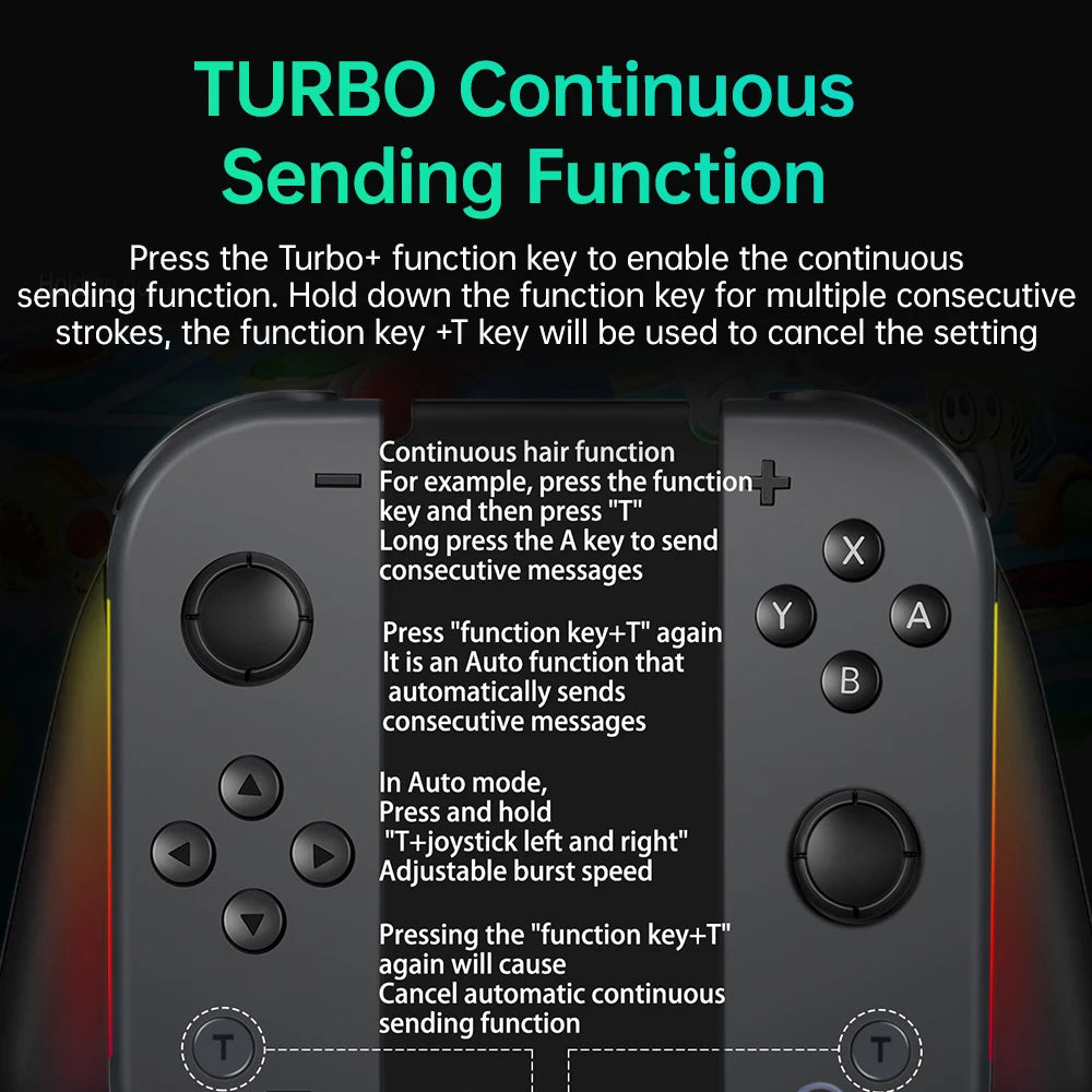 Wireless Game Joypad For Nintendo Switch Controller RGB Color Light Glare Vibration Six-axis Body Sense Joycon L/R Gamepad