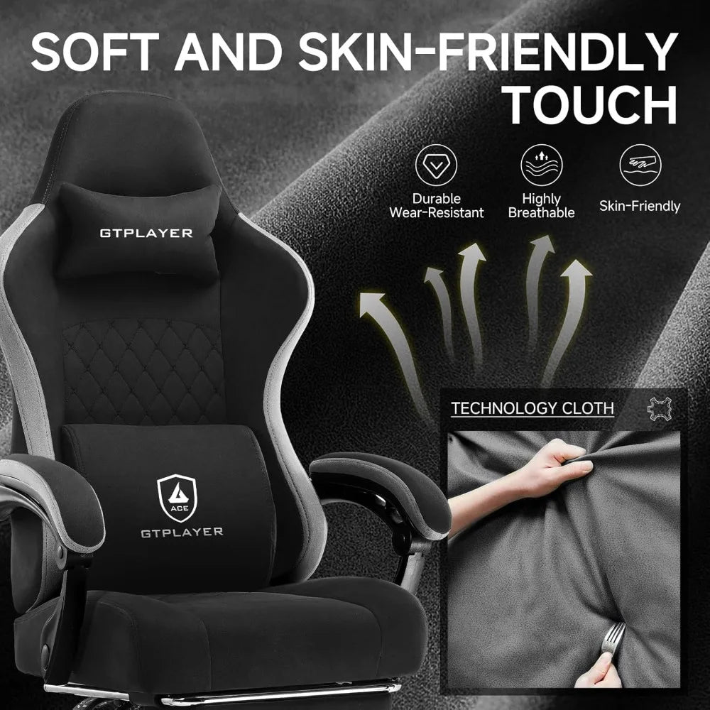 Office Chair, Gaming Computer Desk Fabric Chair with Footrest, High Back Ergonomic Office Chair with Pocket Lumbar Support