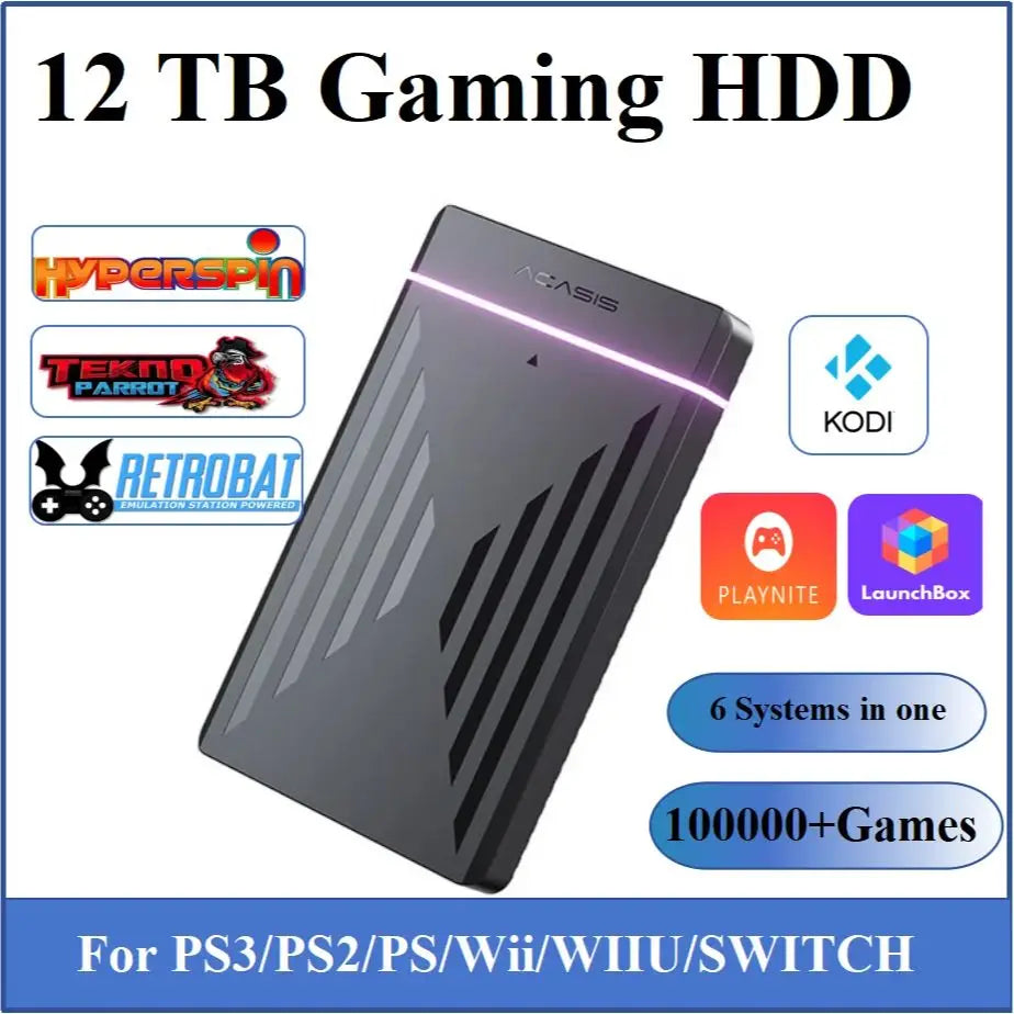 12TB Gaming HDD with Hyperspin&Launchbox&Retrobat&Playnite OS with 100000+ Retro Video Games for PS3/PS2/PS1/PSP/WII/WIIU/SWITCH