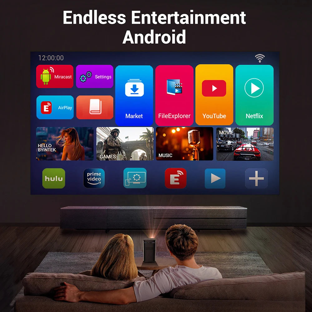 BYINTEK P70 Projector 4K 1080P DLP Mini Portable Projector Home Theater Smart Wi-Fi & Bluetooth for Movies & Gaming With Battery