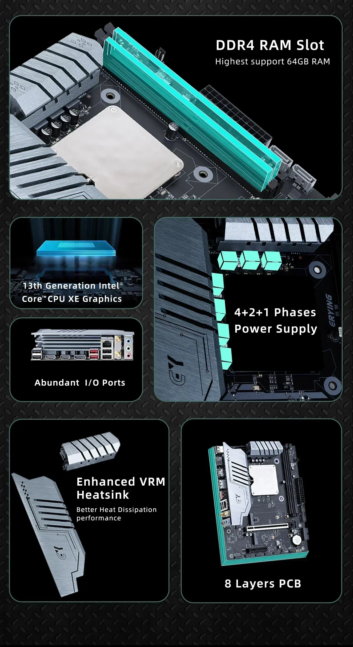 ERYING DIY-Motherboard mit Onboard-Core-CPU-Interpose-Kit i9 13900H i9-13900H DDR4 Gaming-PC Desktop-Computer Montageset