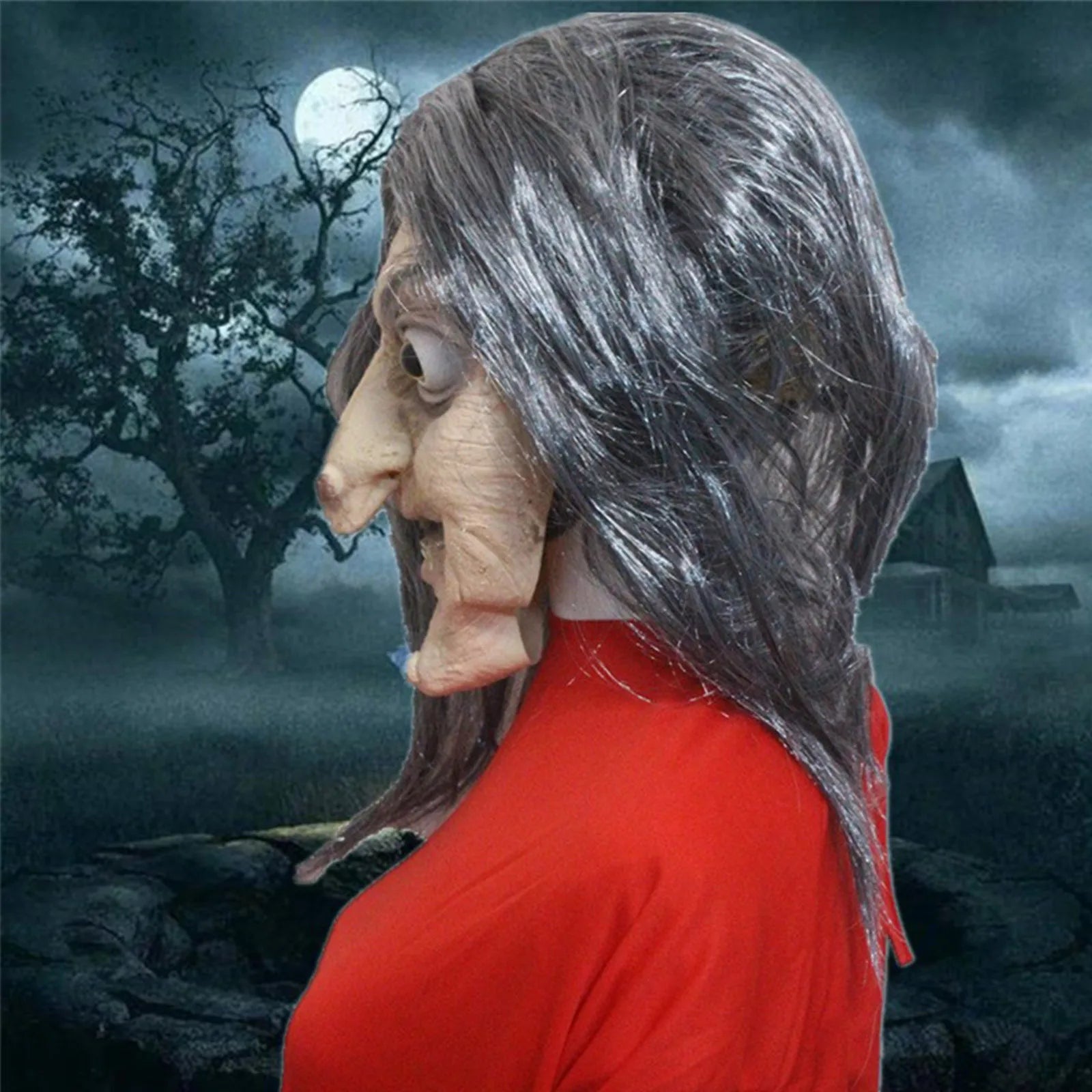 Halloween Long Hair Ghost Face Mask Horror Witch Mask Scary Latex Head With Hat Stage Performance Props Accessories