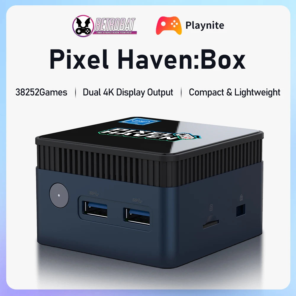 Pixel Haven Box Mini PC Retro Game Console – 12th Gen Intel N100 Quad-Core, Plug & Play, 38,252 Games