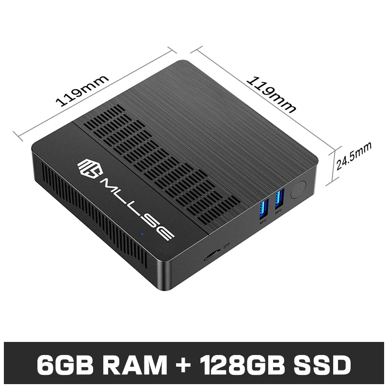 MLLSE M2 Air Mini PC Intel Gemini Lake N4000 6GB RAM 128GB SSD Dual-Band WiFi(2.4G & 5G) BT4.2 Win11 Mini Desktop Computer