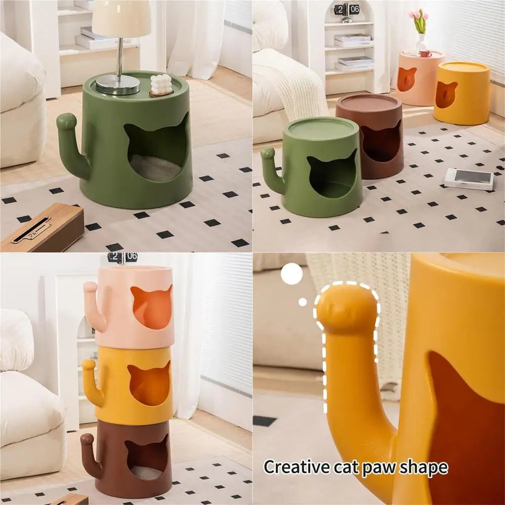 "indoor pet cave bed with end table, stylish cat house, multi-functional coffee table pet bed, modern plastic cat furniture for