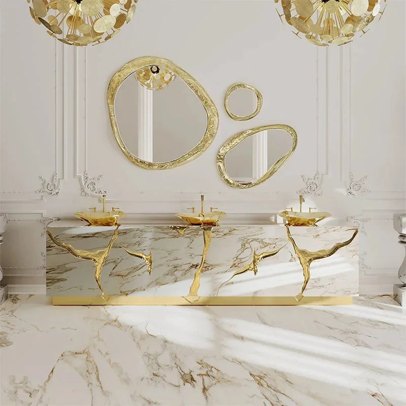 Moderner Villa-Badezimmer-Waschtisch mit goldenem Crack-Waschbecken