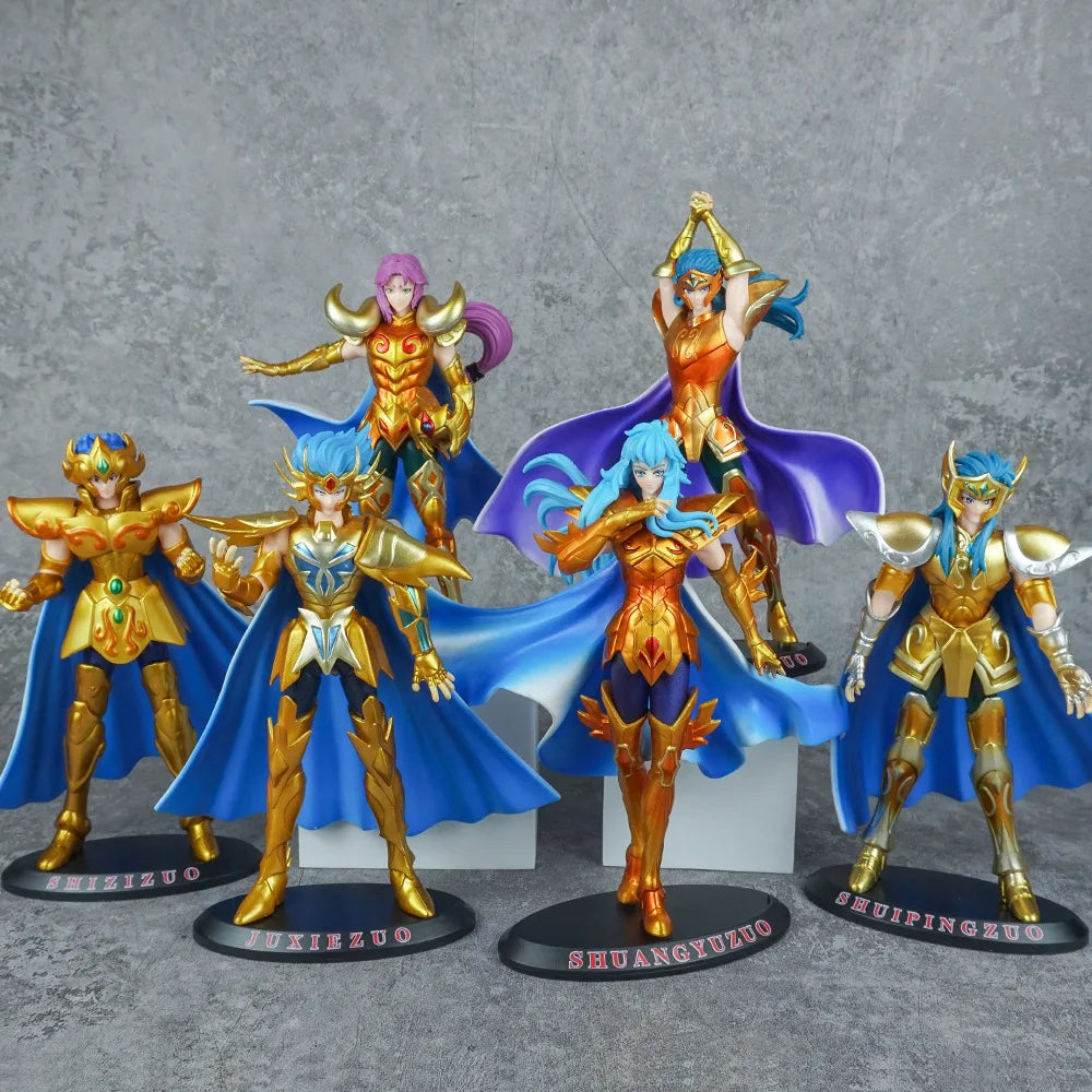 19CM Аниме Saint seiya Златна фигурка на Saint Овен Риби Козирог Водолей Поставка Анимационен модел Играчки Подаръци Колекция Декорация