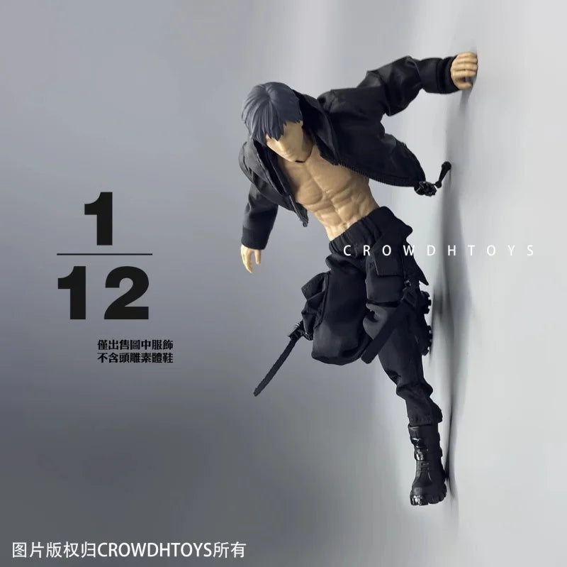 In Stock 1/12 Scale Black Assault Suit Work Pants Set Fit 6inch CROWDHTOYS VTOYS Action Figure Model Toys