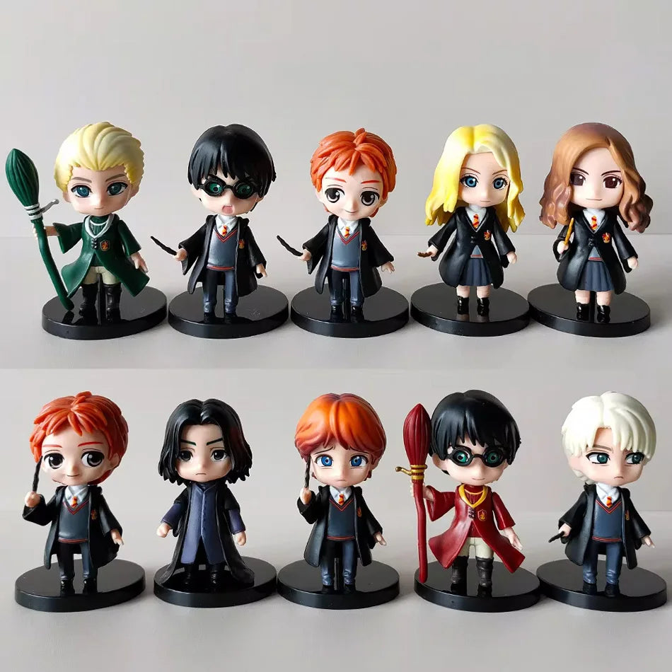 Cute Harry Q Style 3pcs/10pcs Set PVC Potter Figures Hermione Ron Hedwig Cake Decoration Car Model Dolls Gift Toy Collection