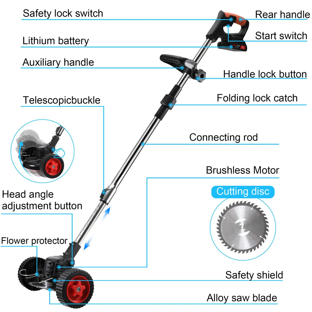 Elektrischer Rasenmäher, kabelloser Rasentrimmer, 21 V, 1500 mAh, wiederaufladbarer Akku, Schnellladegerät, Stromversorgung, elektrische Rasenmäher, Gartengeräte
