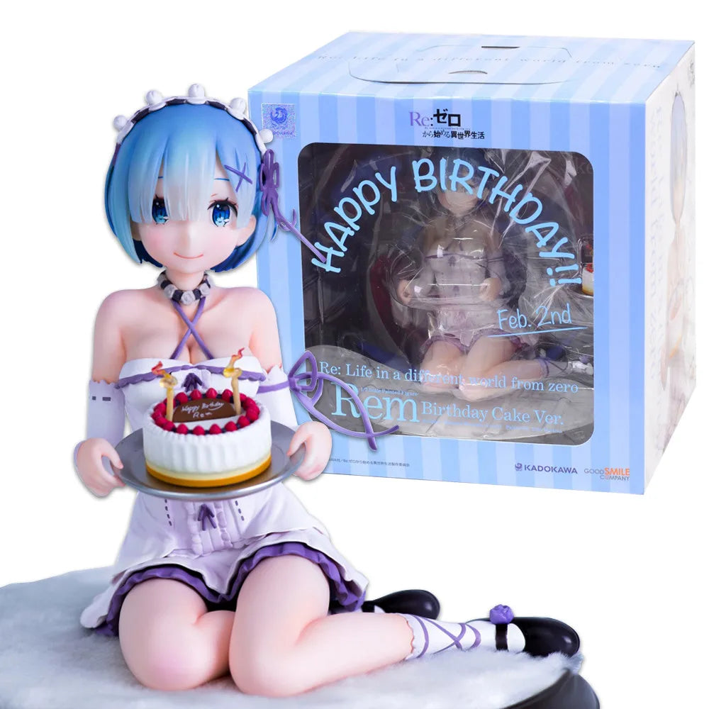 13CM Anime Re:Zero kara Hajimeru Isekai Seikatsu Rem Birthday Cake Happy Birthday Sitting Model Toy Gift Action Figure With Base