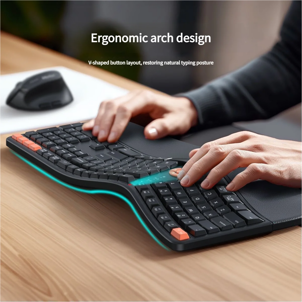Hochwertige ergonomische Dual-Mode-Tastatur-Maus-Kombination | 2,4G+Bluetooth wiederaufladbar | Handballenauflage und Multimediatasten | 3 Farben