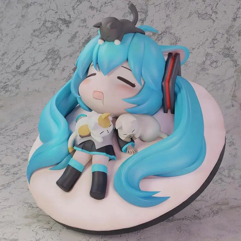 11CM Hatsune Miku Sleeping Anime Action Figurines Doll Desktop Ornament Kawaii Chassis Decor Kawaii Statue Model Trendy Toy Gift