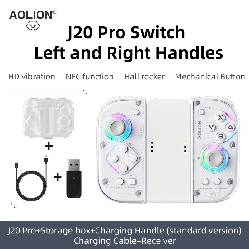 Aolion J20 Wireless Knight Gamepad für links und rechts, RGB-Bewegungssensor, Hall-Joystick für Nintendo Switch 1/2, Controller-Zubehör 