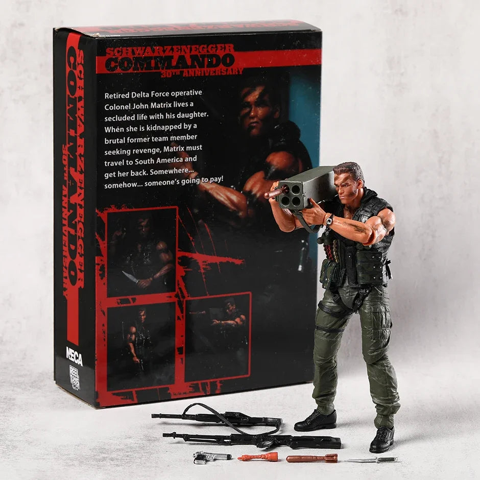 NECA Commando John Matrix Schwarzenegger Action Figure with Accessories Model Ornament Toy Xmas Gift