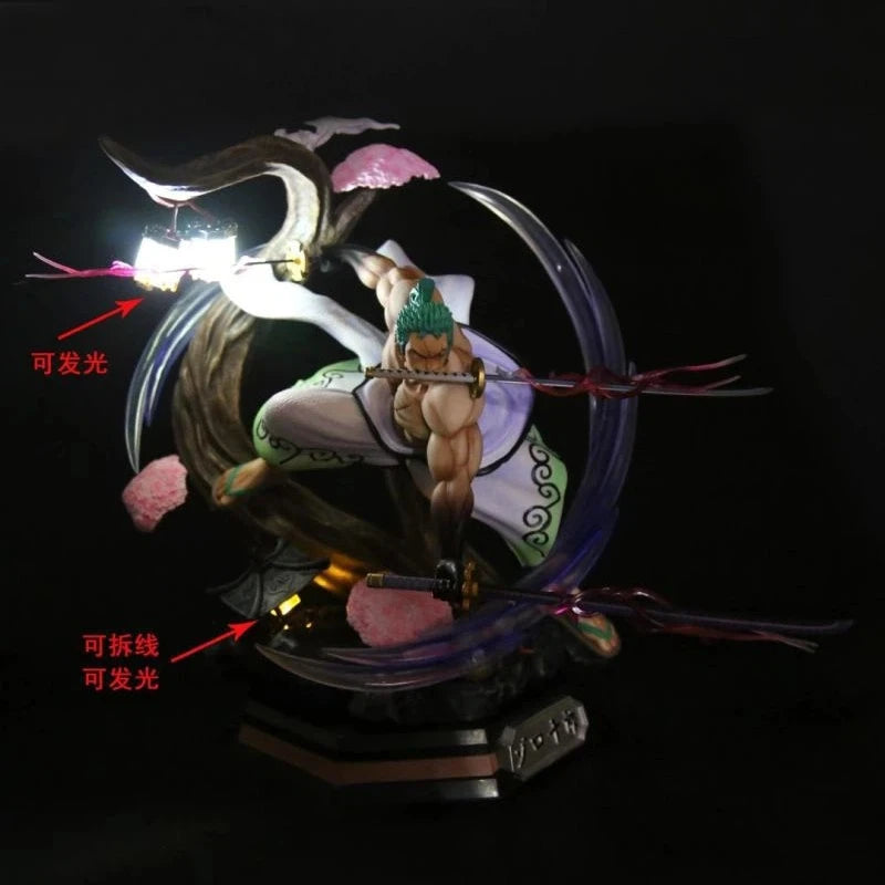 39cm One Piece Roronoa Zoro Mad Tiger Gk Statue Wano Country Kimono Three Sword Style Glowing Boxed Collectible Action Figure