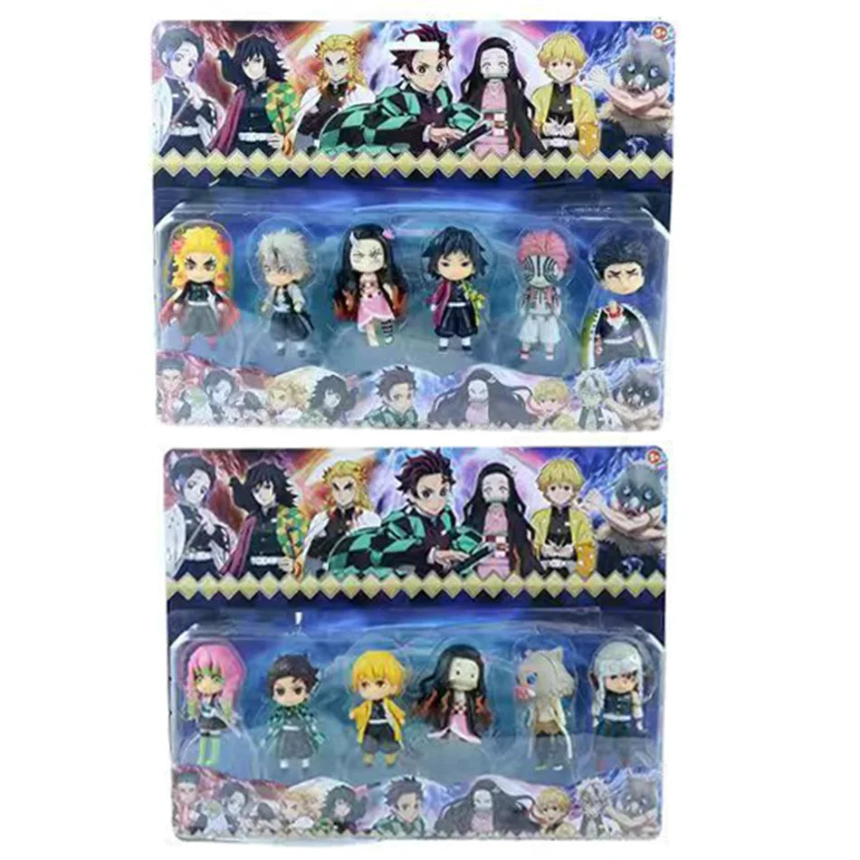 6 Style/Set Q Version Demon Slayer Standing Ghost Doll Tanjiro Nidouzi Inosuke Zenizu Figure Action Figure Movie Model Toys Doll