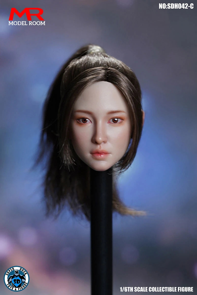 SUPER DUCK SDH042 1/6 Asian Beauty Head Sculpt Carving Model Fit 12'' TBL Female Soldier Suntan Action Figure Body