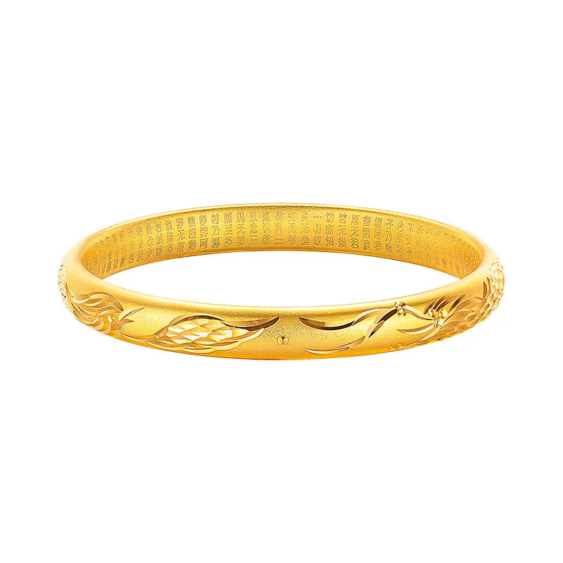 Гривна Lotus Ancient Heart Sutra за жени, 24K злато, AU999 миниатюрни златни мъниста с верижка тип „лотус“ и ролка Sutra