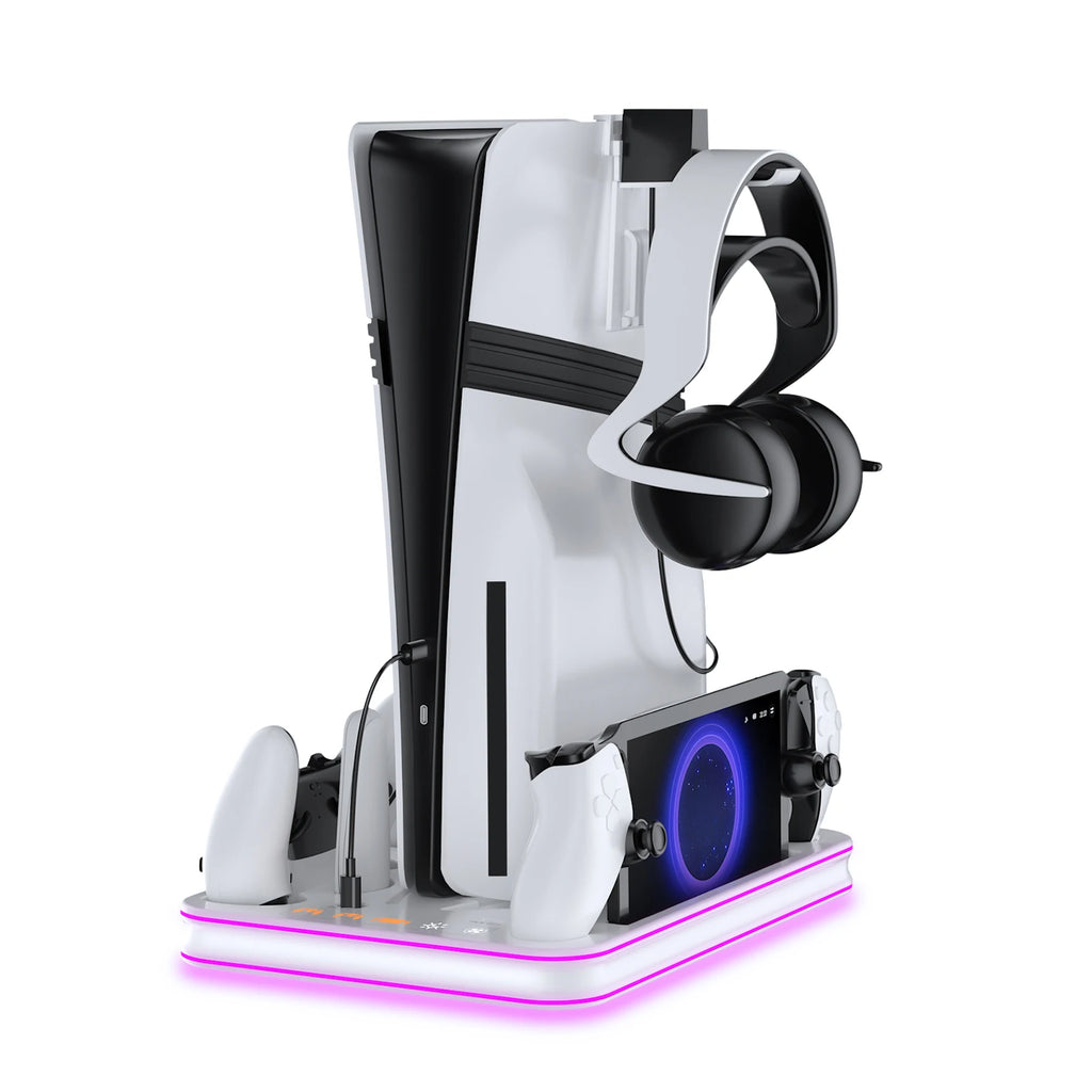 STORM WYRM For PS5 Slim/Pro Console Multi-function Cooling Storage Stand with Headset Hanging Rack,RGB Colorful Light JYS-P5225