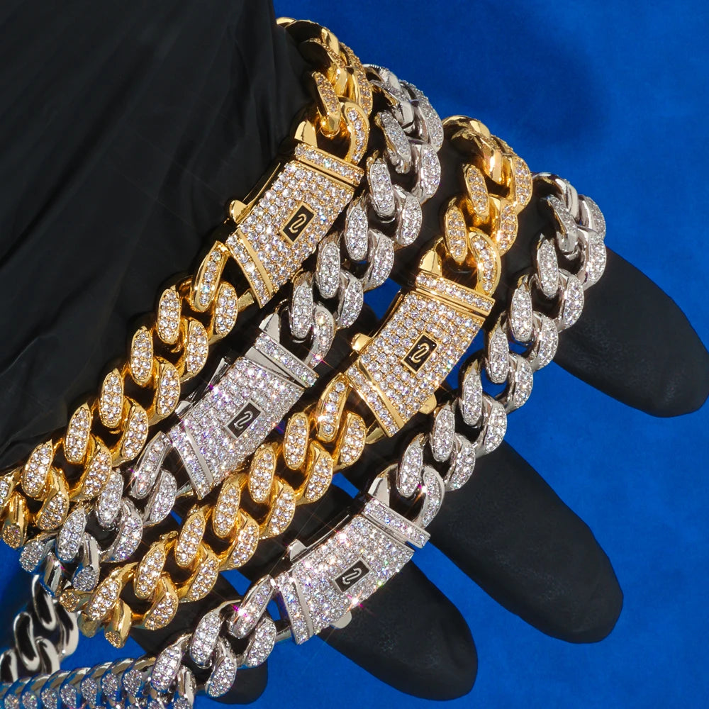 HHIOK Fashion 12mm Iced Monaco Cuban Bracelet Miami Double Row Inlaid Cubic Zirconia Hip-Hop Style For Men And Women