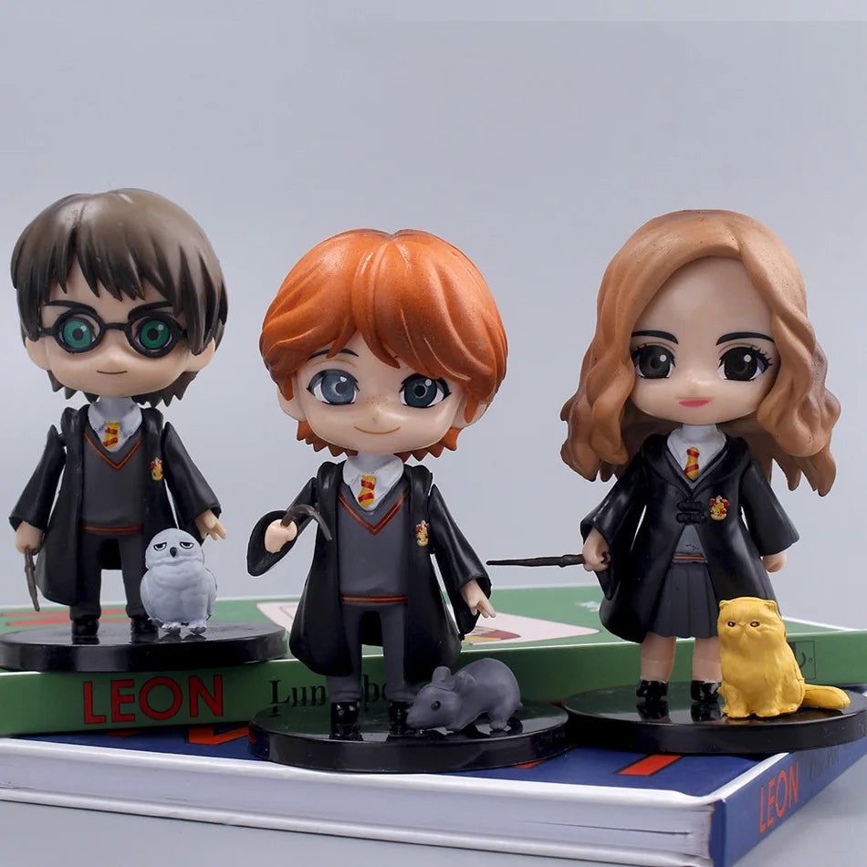 Harryy Potter 3pcs-10pcs Q Style Posket Hermione Ron Hedwig Vinyl Figure Toy Cake Decoration Car Model PVC Doll Toys