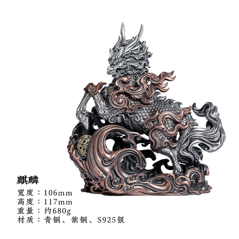 Zhuojiang Original Auspicious Kirin S925 Sterling Silver Desktop Ornament Collector's Item Gift Collectible Figurine