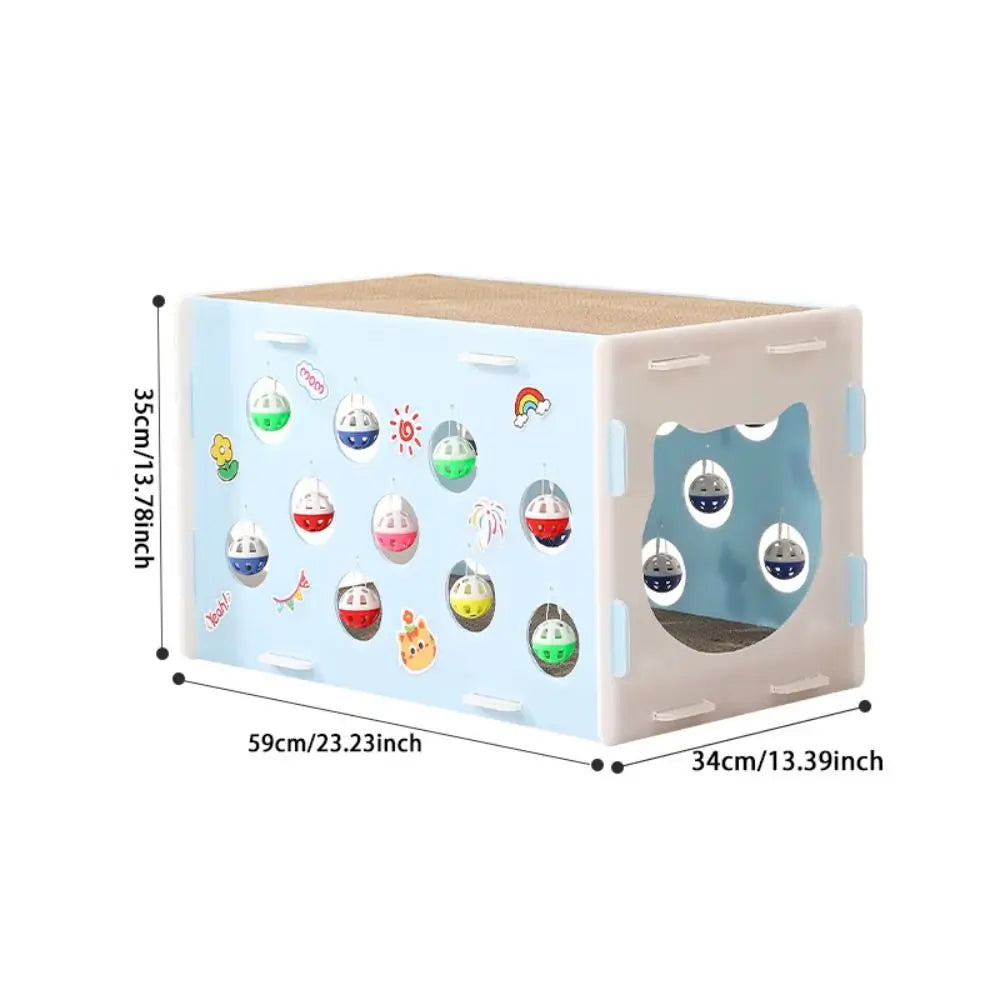 Doppelschichtiges Katzenkratzbetthaus, abnehmbares, verschleißfestes Haustiertunnelnest, doppelte Öffnung mit Bällen, Katzenschlafnest