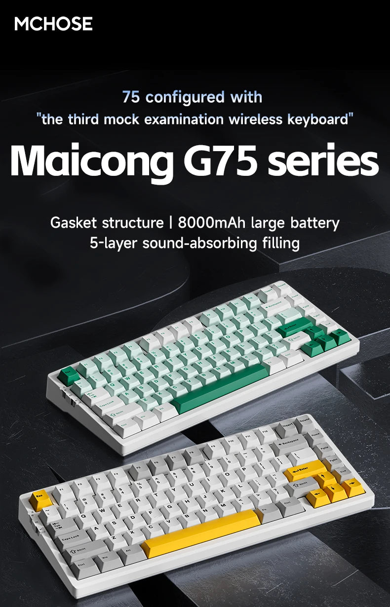 MCHOSE G75Pro Tri-Mode Wireless Mechanical Keyboard Hot-Swappable Switches layout RGB Backlit