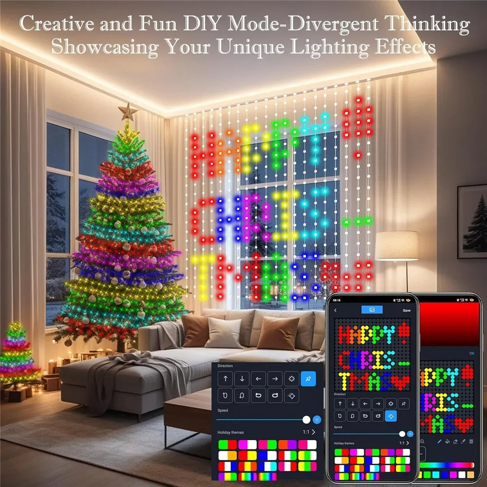 400-800 LED RGB Smart Curtain Lights with Music,App Controls and Remote,LED Party Lights for Christmas and Halloween Decor