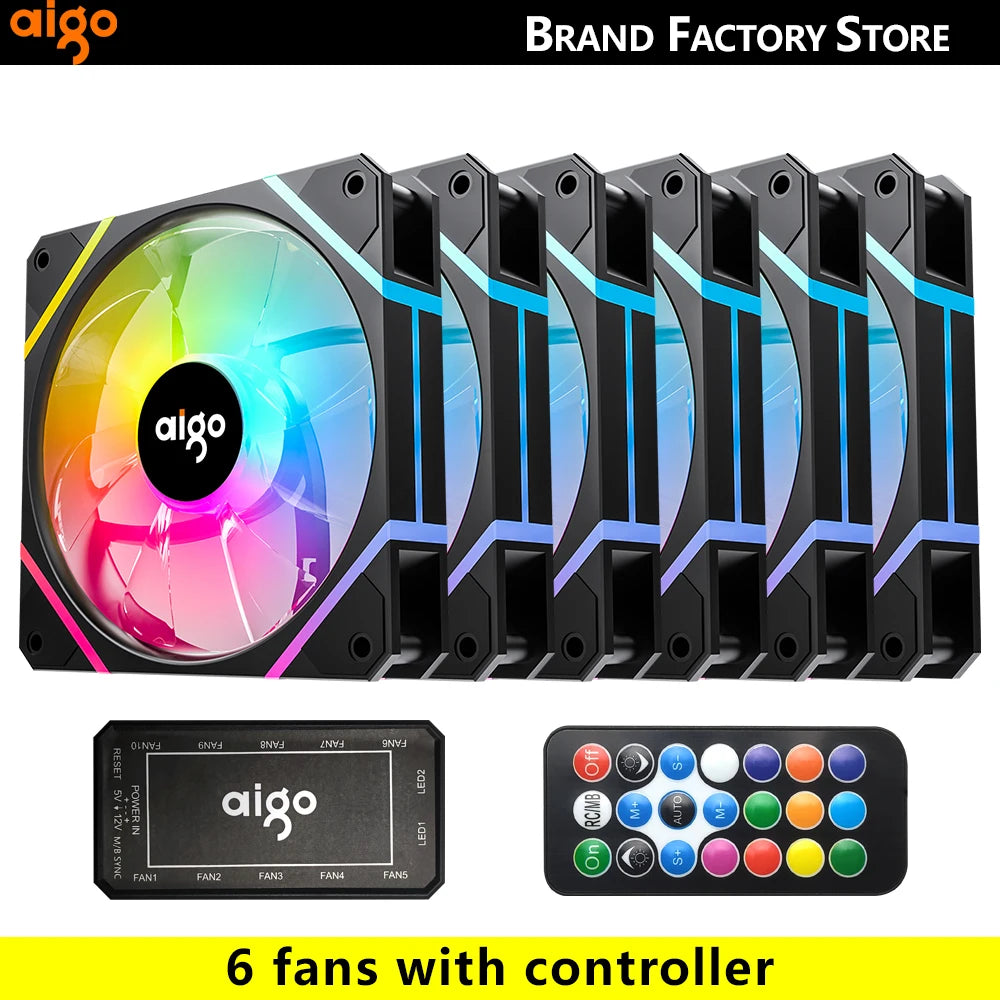 Aigo AM12 RGB-Lüfter für PC-Steuerung, 120-mm-Computergehäuse-Lüfter-Kit, 6-poliger Wasserkühler, CPU-Lüfter, Argb-12-cm-Lüfter