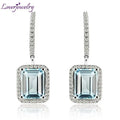 LOVERJEWELRY Дамски висящи обеци с изумруден шлиф 7x9 мм, камък чисто 14K бяло злато, диамант, топаз, годежни обеци, бижута за жени