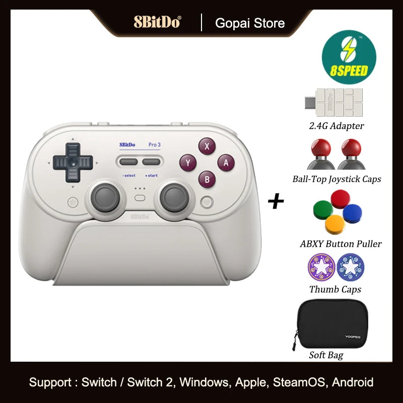 8BitDo Pro 3 Bluetooth Controller for Switch 1/2 Windows, Apple, SteamOS with TMR Joysticks,Switchable Triggers,Swappable Button
