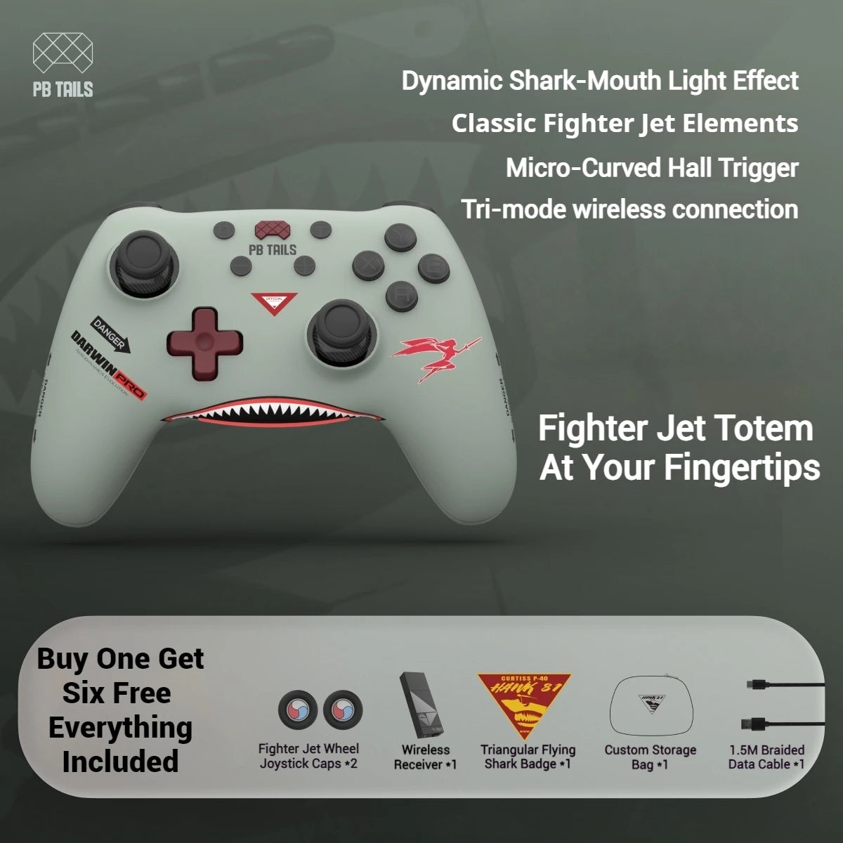 PB TAILS CRUSH The Flying Tigers Fighter P40 Wireless Game Controller TMR Joystick Bluetooth Switch/ns2/pc/phone/TV/Teams Gifts