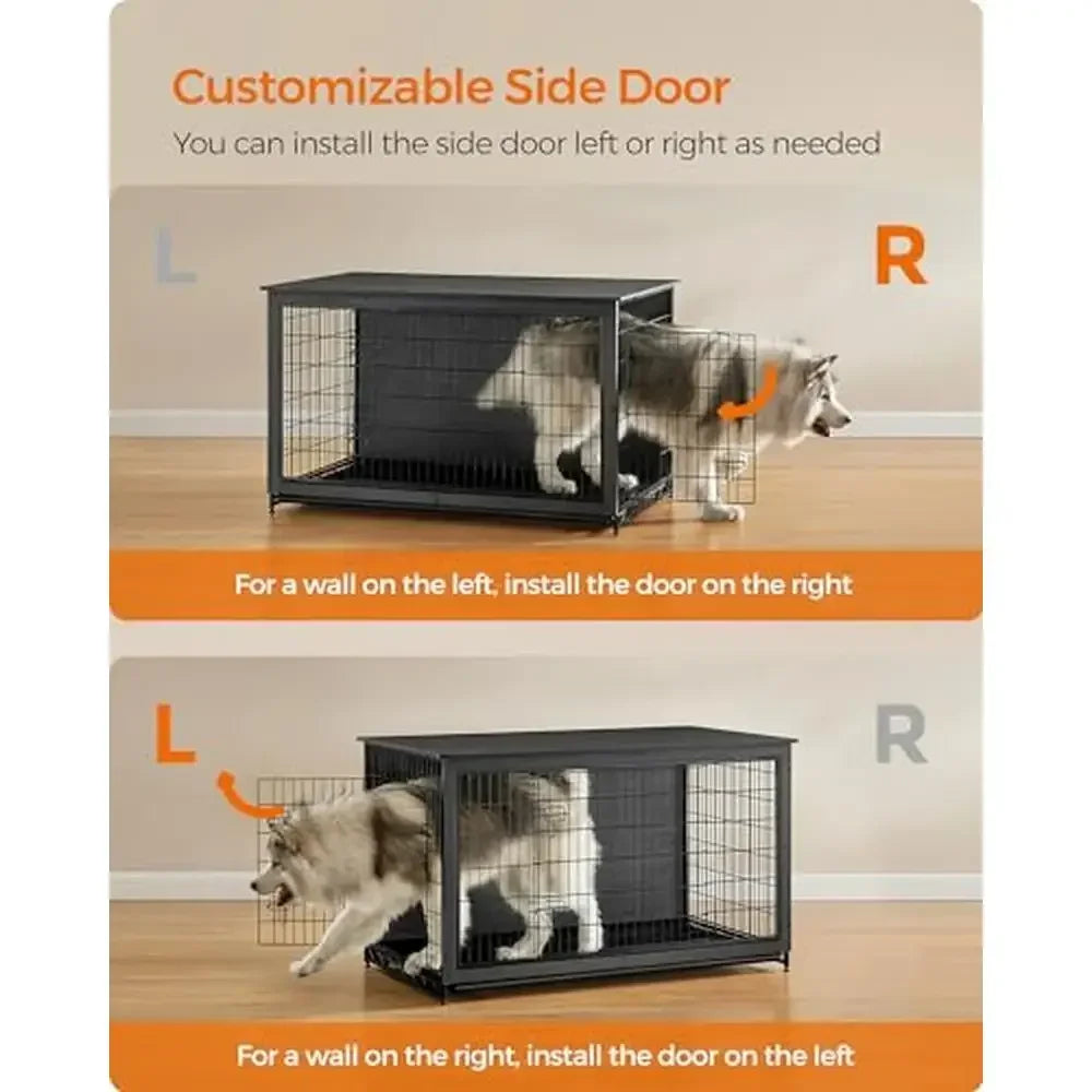 Heavy-Duty Dog Crate Furniture Kennel Double-Door Cage Tray Indoor Use 105lb Stainless Steel Particleboard Modern Home Decor