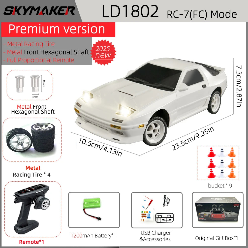 Skymaker AE86 Модел LD1801 RX-7 FC LD1802 1:18 RC Дрифт Количка 1/18 2.4G Дистанционно Управление ESP Жироскоп LED Мини RC Състезателни Колички Играчки