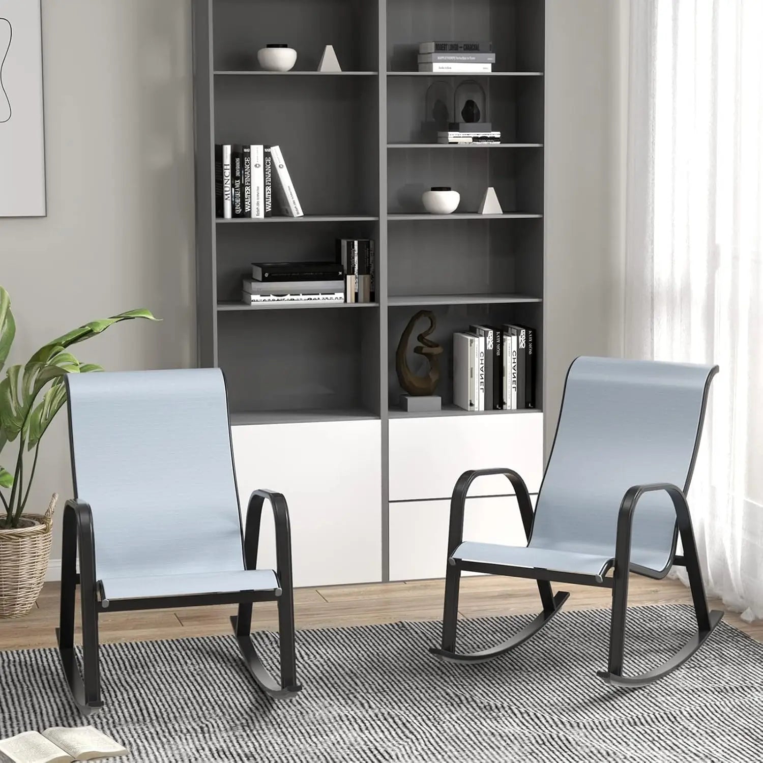 Schaukelstuhl mit Netz-Schlinge, Schaukelstuhl-Sitzmöbel aus elektrolytisch beschichtetem Stahl für den Außenbereich, für die Veranda, den Garten, die Terrasse, den Hinterhof