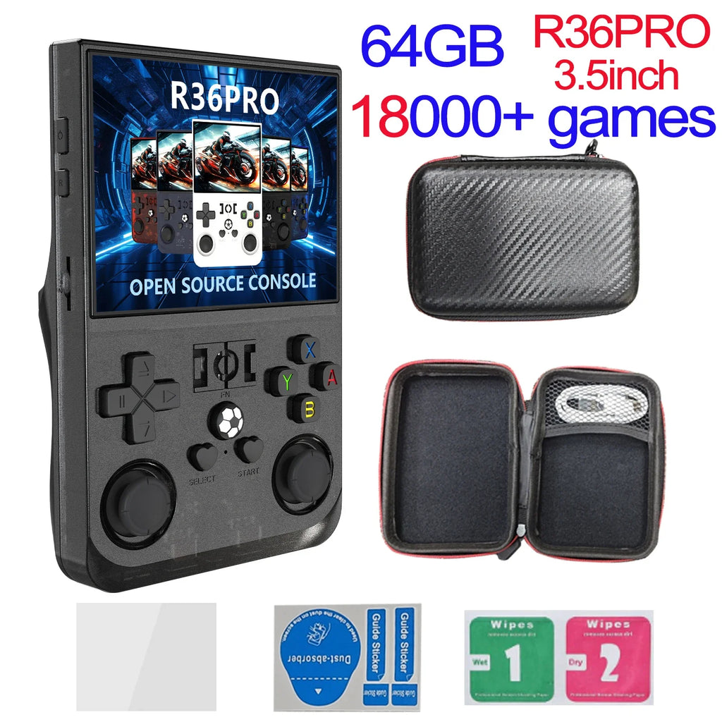 R36MAX Игрална конзола 64GB 128GB 18000+ ИГРИ Linux система 4.0-инчов K36 срещу R36S 3.5-инчов джобен видео плейър. Не е необходимо изтегляне.